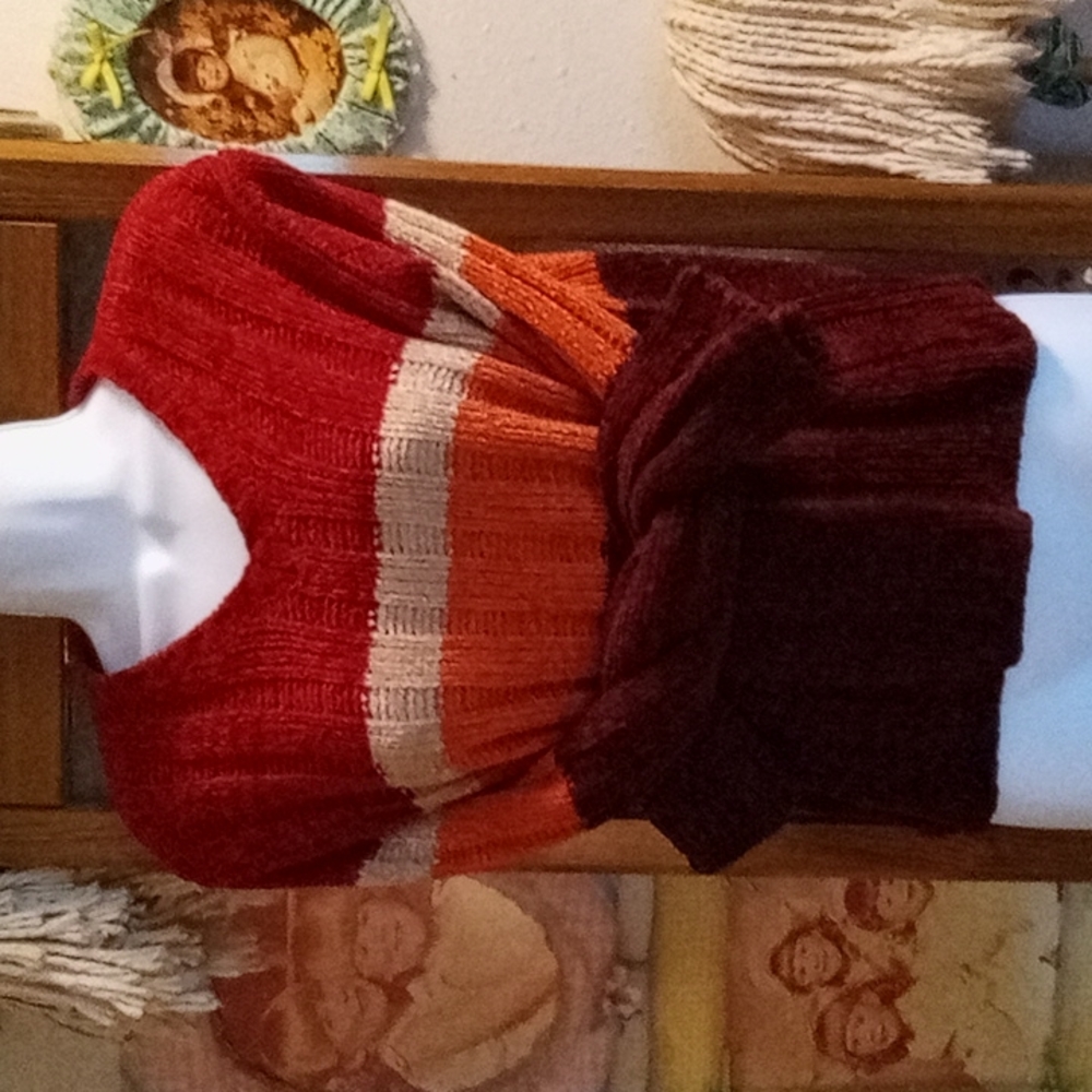 NWOT, Vintage 90s, Multicolored, Striped, "V" Neck, Chenille Sweater 🍁🍂🍁🍂🍁